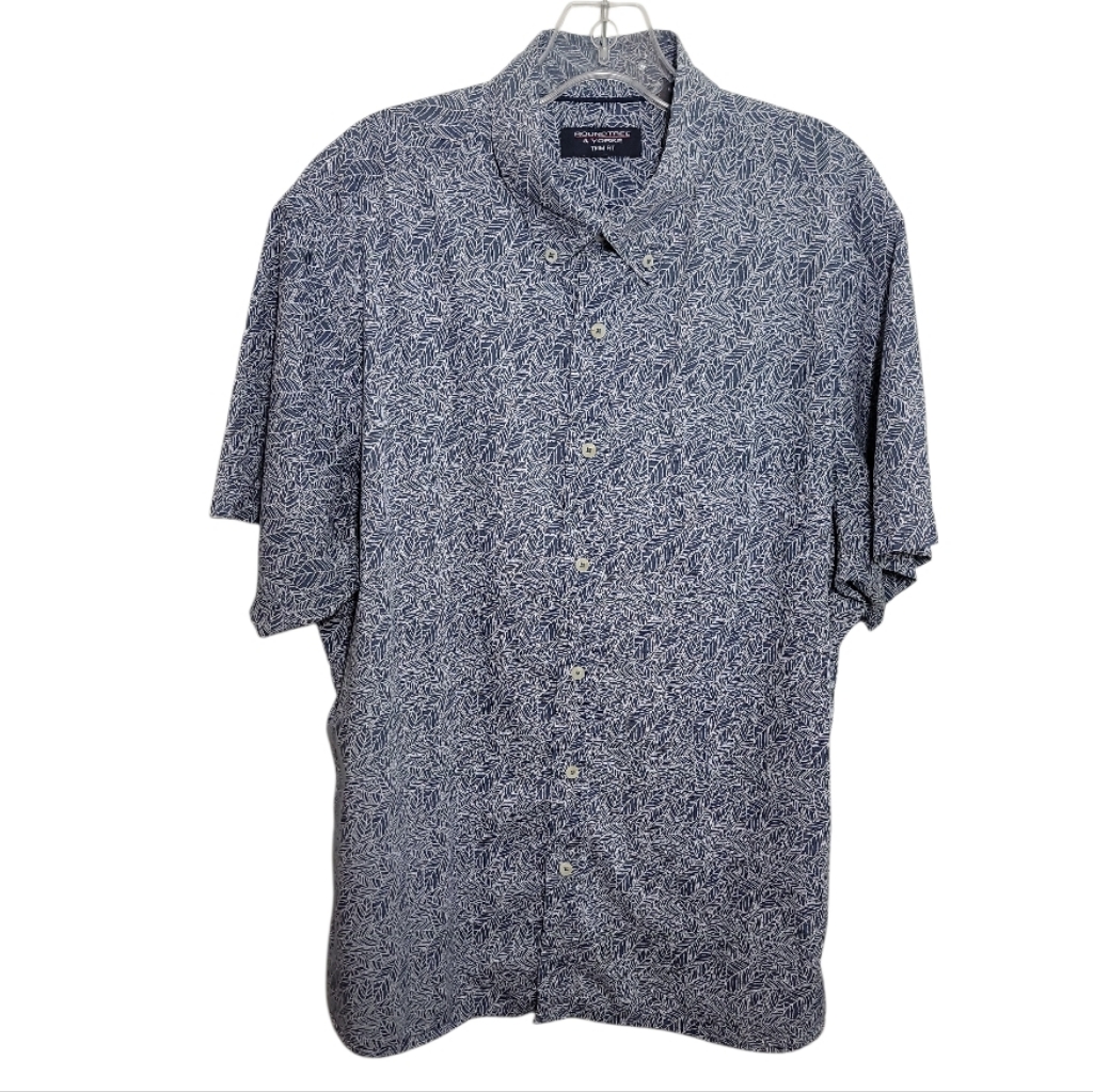 Roundtree & Yorke Trim Fit Leaf Print Button Down Short Sleeve Shirt Size Xl